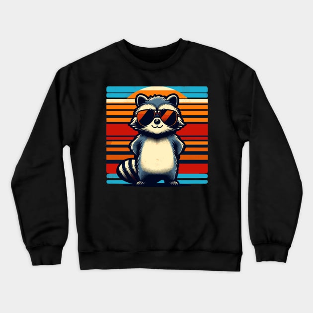 Cool Retro Raccoon in Sunglasses 70s 80s 90s Funny Raccoon Crewneck Sweatshirt by KsuAnn